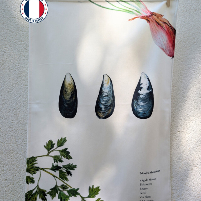 varek.illustrations - Lot de 3 Torchons 100% coton : Les Recettes de Fruits de Mer