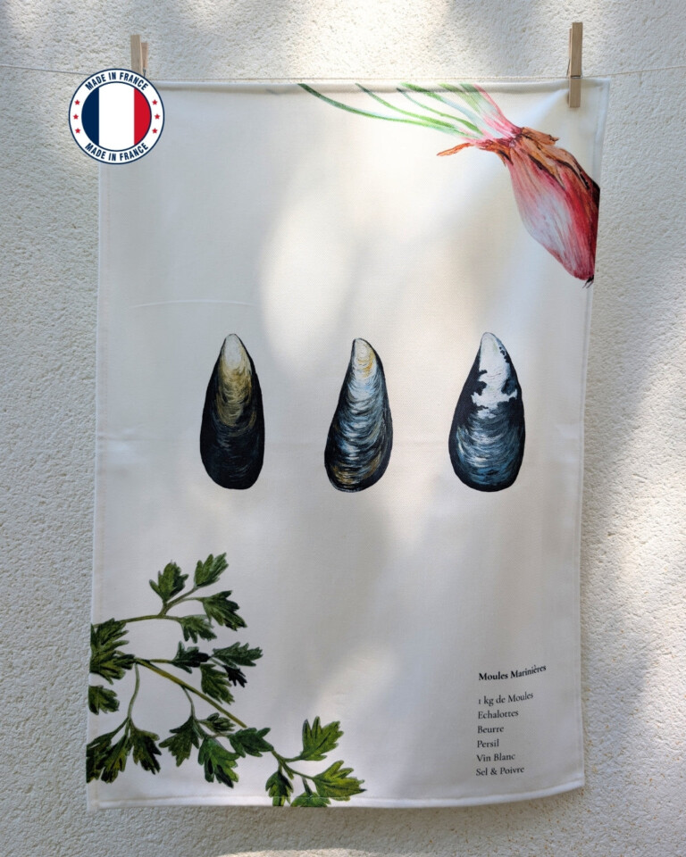varek.illustrations - Lot de 3 Torchons 100% coton : Les Recettes de Fruits de Mer