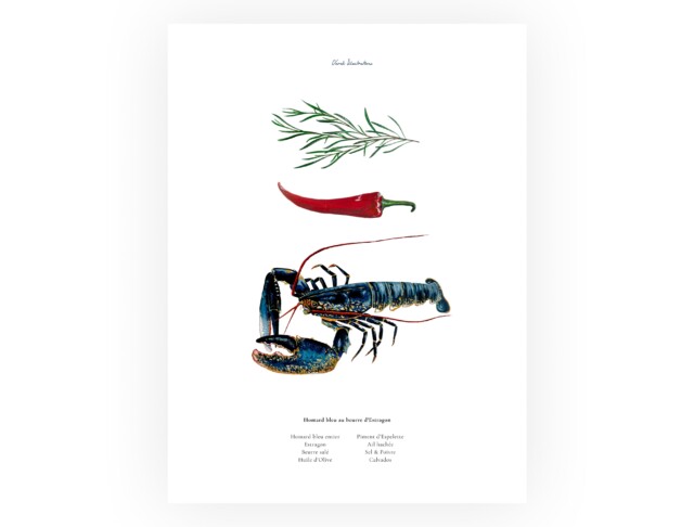 varek.illustrations - Affiche : La recette du Homard au Beurre d'Estragon