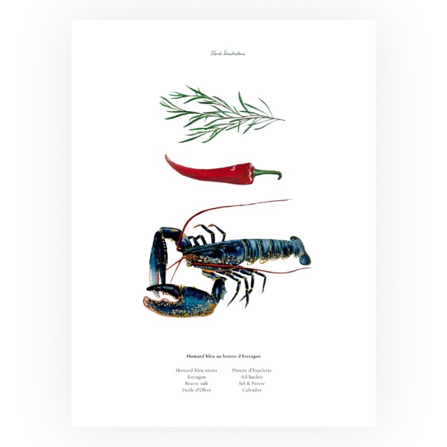 varek.illustrations - Affiche : La recette du Homard au Beurre d'Estragon