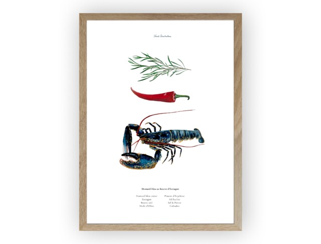 varek.illustrations - Affiche : La recette du Homard au Beurre d'Estragon