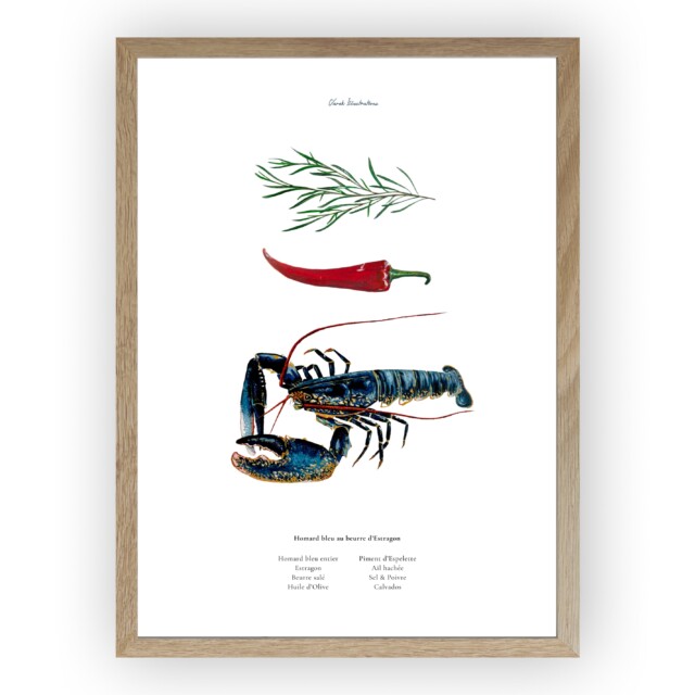 varek.illustrations - Affiche : La recette du Homard au Beurre d'Estragon