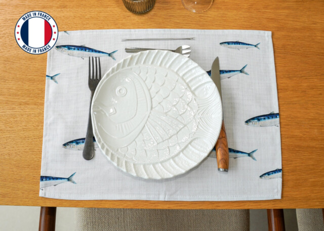 Varek Illustations - Set de table en coton enduit : Sardine