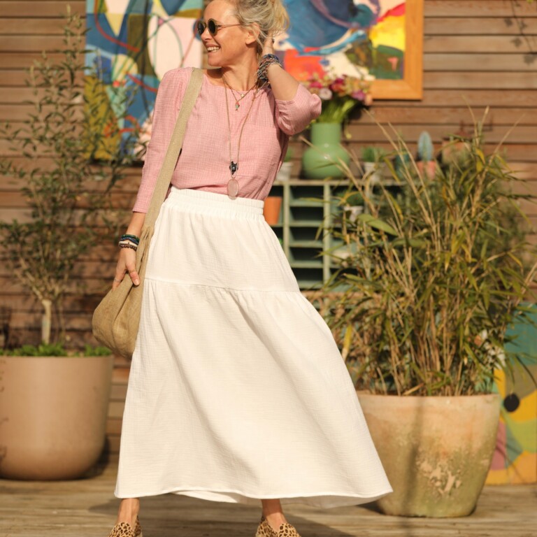 Quintessence - Jupe Sarah - triple gaze de coton blanche