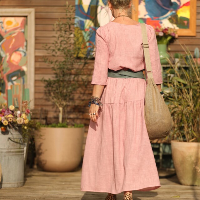 Quintessence - Jupe Sarah - double gaze de coton rose boisé tie & die