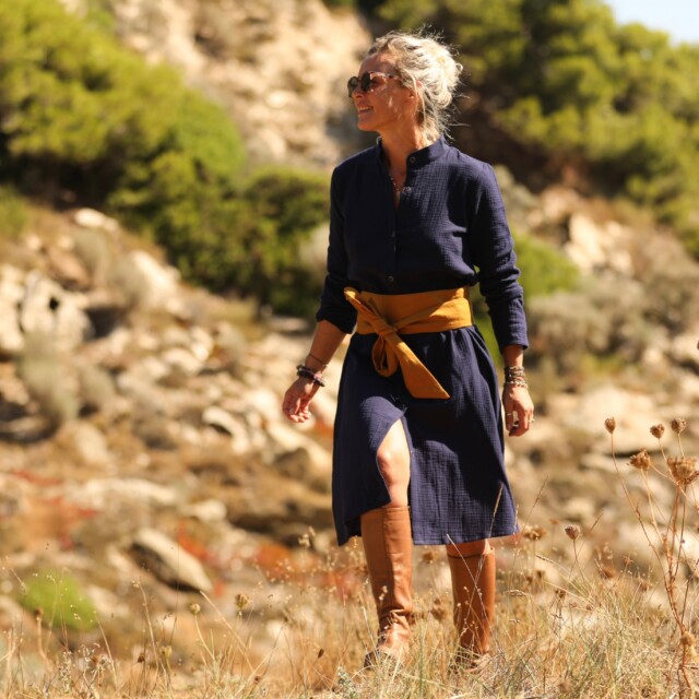 Quintessence - Robe Yuna -  Double gaze de coton bleu nuit