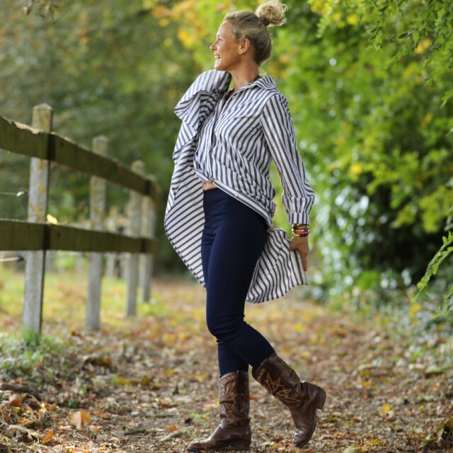 Quintessence - Robe Pensée - Rayures bleues argentées