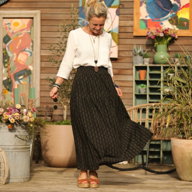 Quintessence - Jupe Sarah - viscose batik noir/kaki