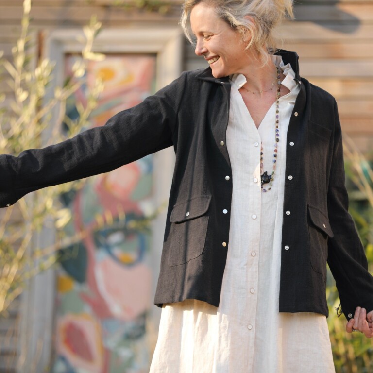 Quintessence - Veste Véga - lin stone wash noir