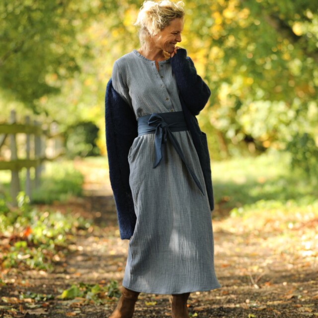 Quintessence - Robe Aurélia - Double gaze de coton bleu chiné