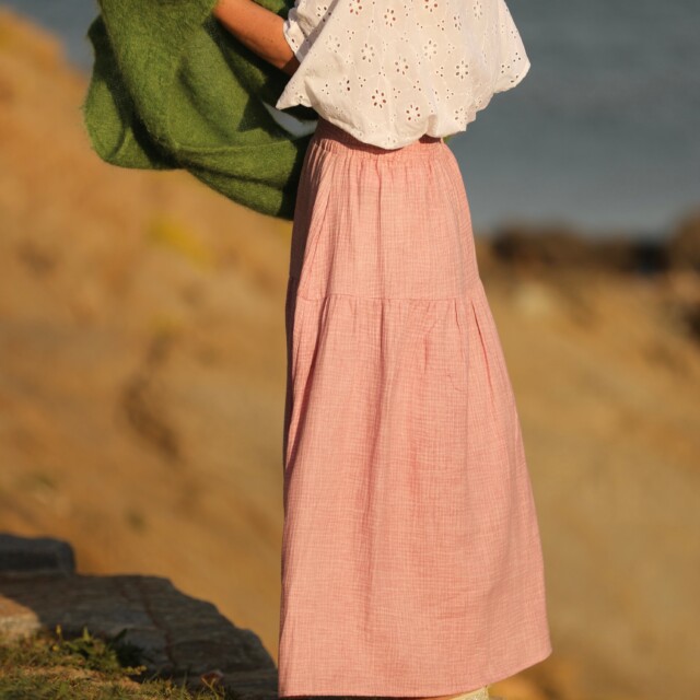 Quintessence - Jupe Sarah - double gaze de coton rose boisé tie & die