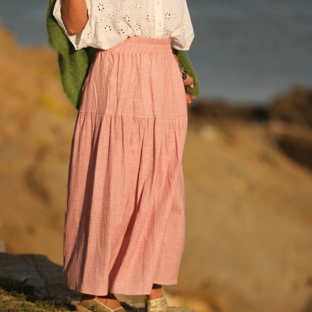 Quintessence - Jupe Sarah - double gaze de coton rose boisé tie & die