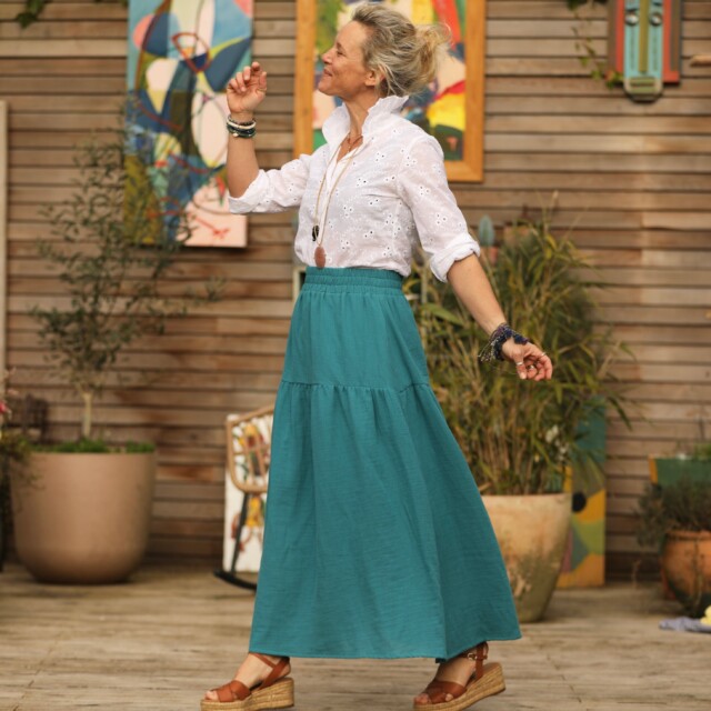 Quintessence - Jupe Sarah - double gaze de coton vert printemps