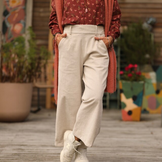 Quintessence - Pantalon Alex - Velours côtelé blanc cassé