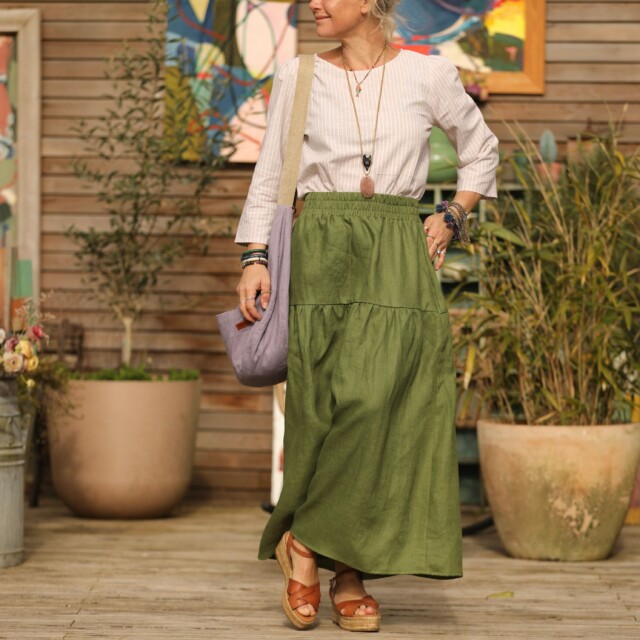Quintessence - Jupe Sarah - lin vert pomme