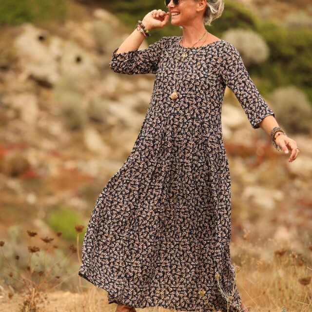 Quintessence - Robe Louisa viscose fleurettes dorées