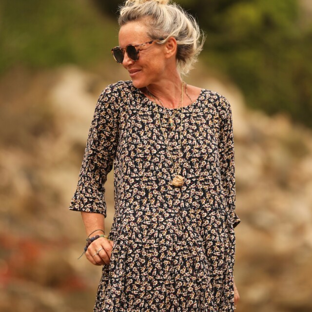 Quintessence - Robe Louisa viscose fleurettes dorées