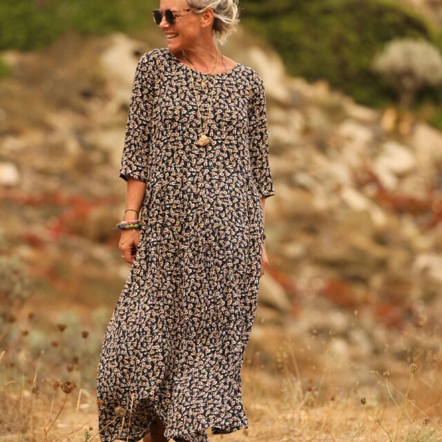 Quintessence - Robe Louisa viscose fleurettes dorées