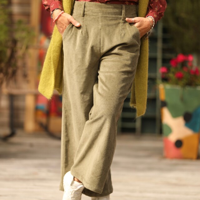 Quintessence - Pantalon Alex – Velours côtelé kaki