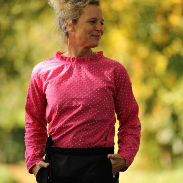 Quintessence - Blouse Janelle – Voile de coton fuchsia plumetis rose
