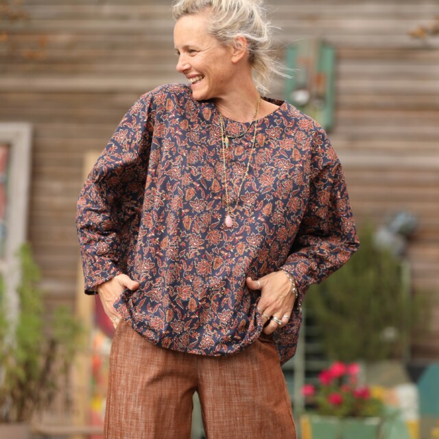 Quintessence - Blouse Naomie - voile de coton Marine & Fleur de Sable