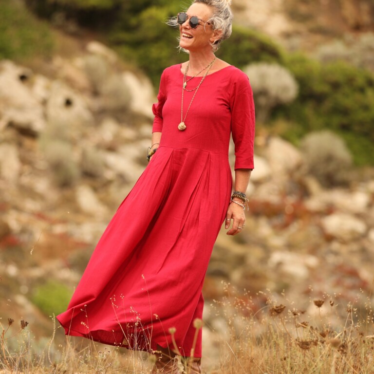 Quintessence - Robe Louisa coton-lin coquelicot