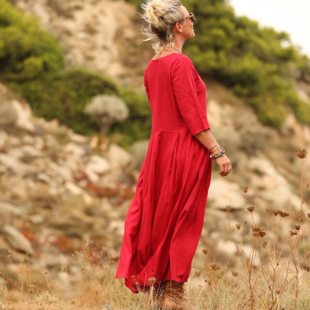 Quintessence - Robe Louisa coton-lin coquelicot