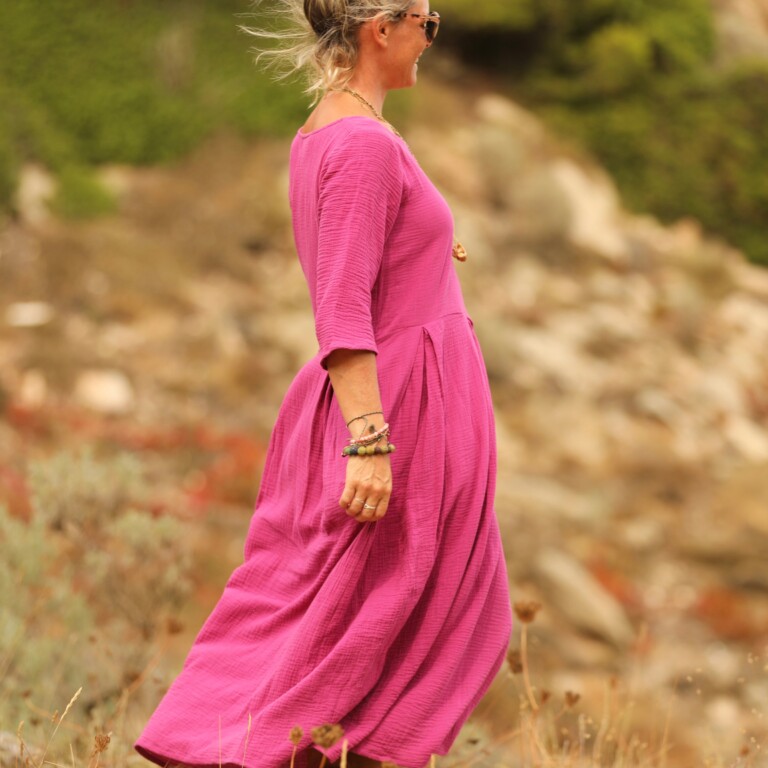 Quintessence - Robe Louisa double gaze de coton bougainvillier