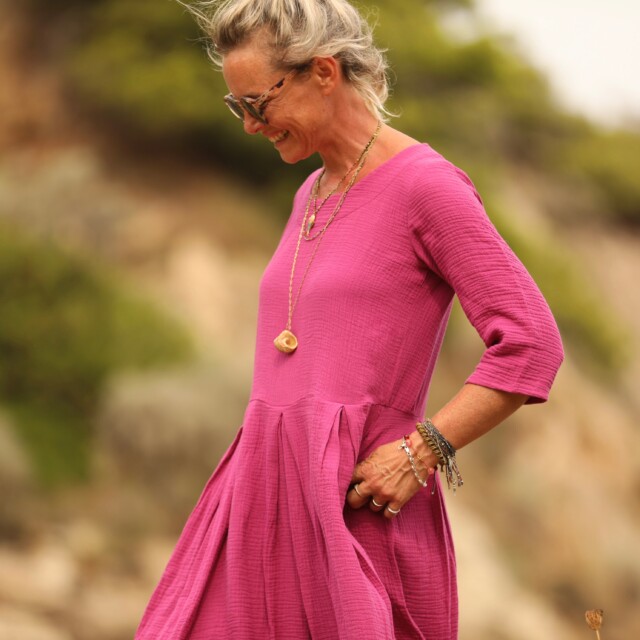 Quintessence - Robe Louisa double gaze de coton bougainvillier