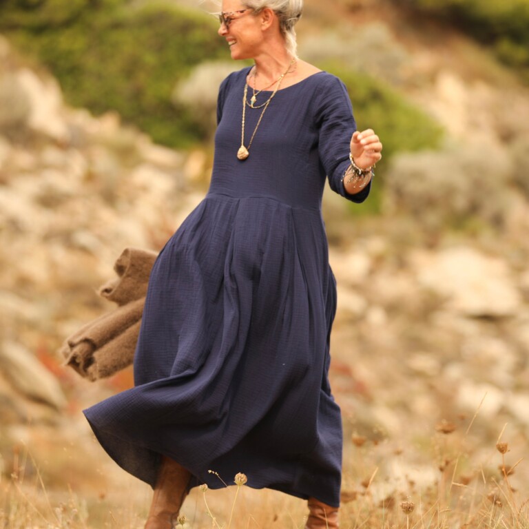 Quintessence - Robe Louisa double gaze de coton bleu nuit