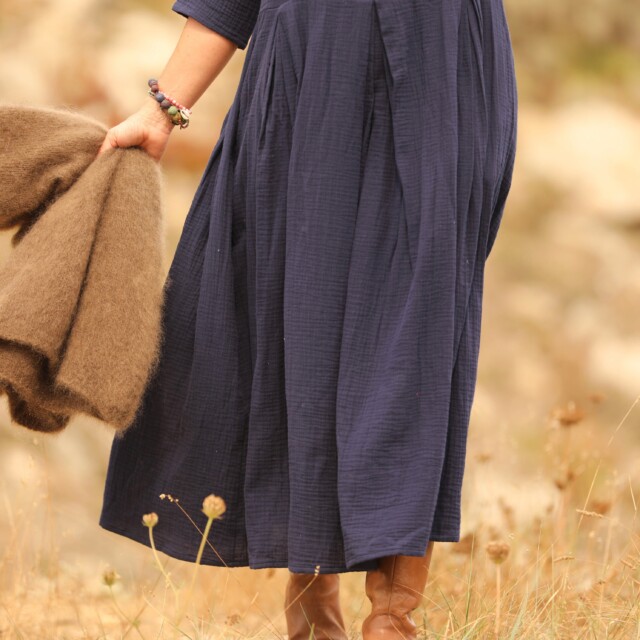 Quintessence - Robe Louisa double gaze de coton bleu nuit