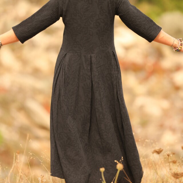 Quintessence - Robe Louisa - Double gaze de coton/lin jacquard fleuri noir