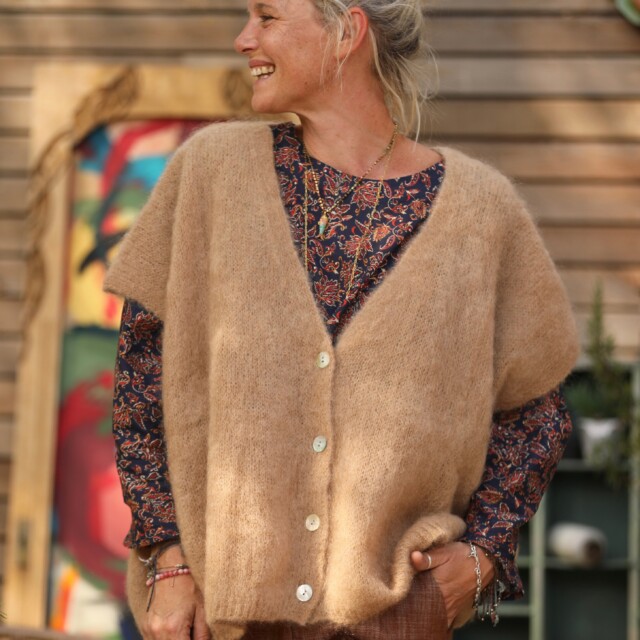 Quintessence - Blouse Naomie - voile de coton Marine & Fleur de Sable