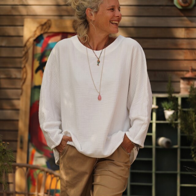 Quintessence - Blouse Naomie - triple gaze de coton blanche