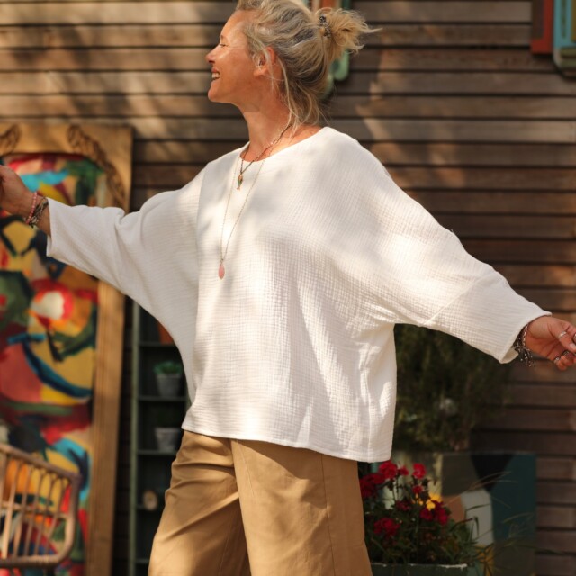 Quintessence - Blouse Naomie - triple gaze de coton blanche