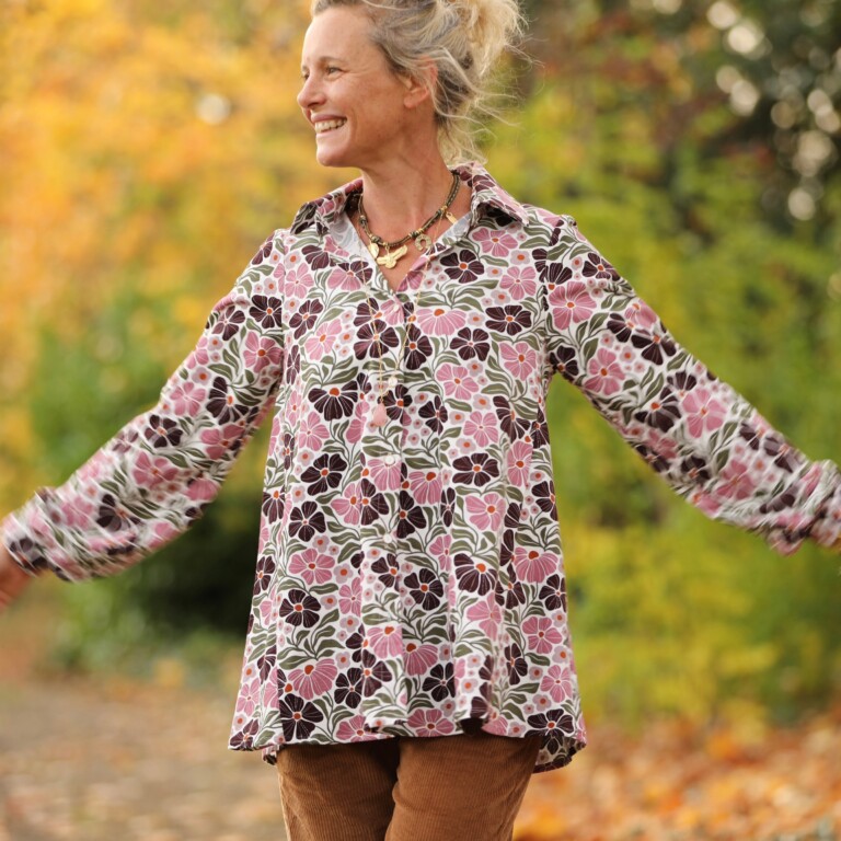 Quintessence - Chemise Caroline - Velours milleraies fleuri Rosea