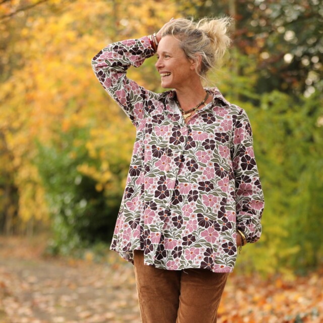 Quintessence - Chemise Caroline - Velours milleraies fleuri Rosea