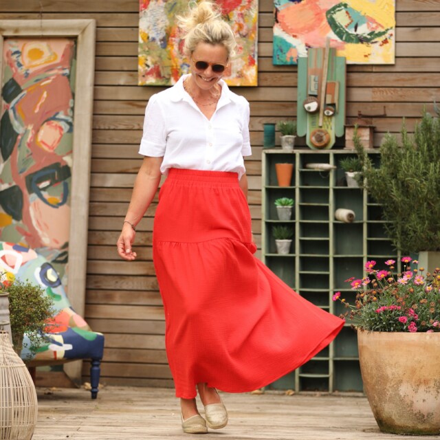 Quintessence - Jupe Sarah - double gaze de coton rouge coquelicot