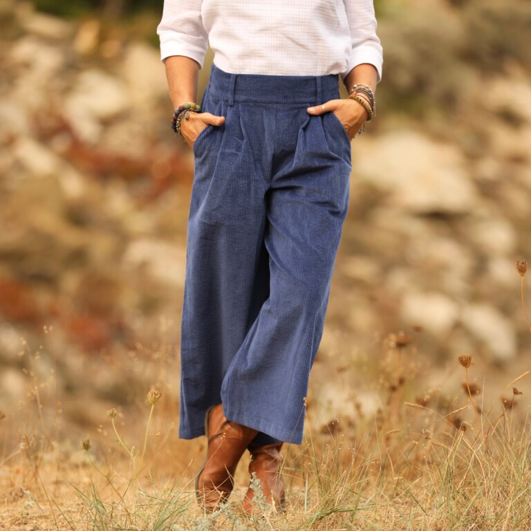 Quintessence - Jupe culotte Margot - velours côtelé bleu océan