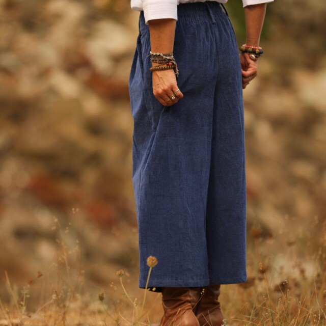 Quintessence - Jupe culotte Margot - velours côtelé bleu océan