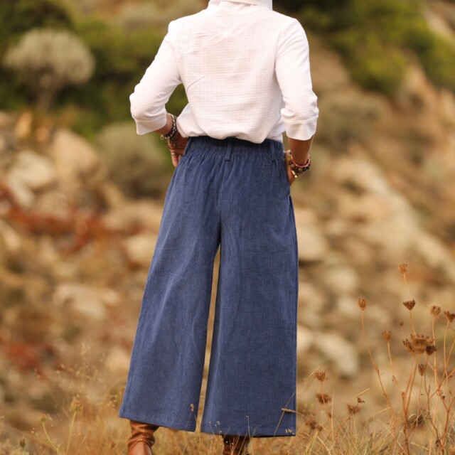 Quintessence - Jupe culotte Margot - velours côtelé bleu océan