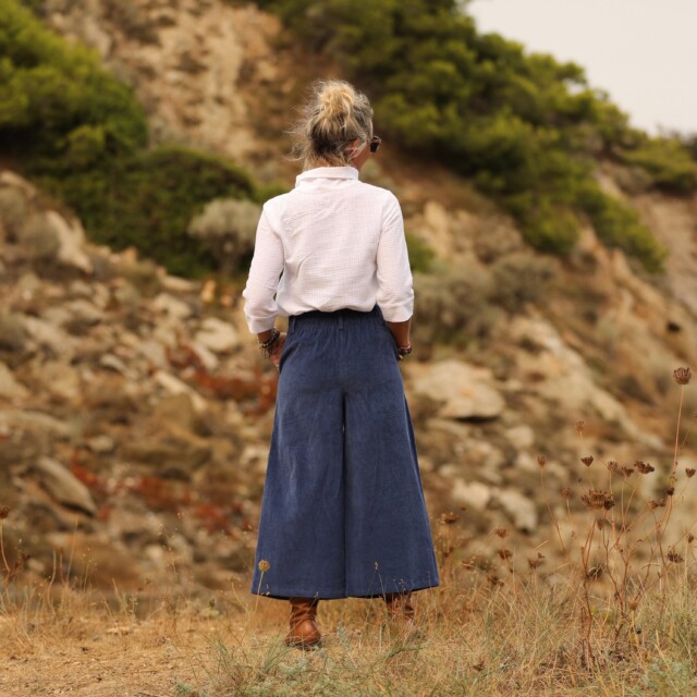 Quintessence - Jupe culotte Margot - velours côtelé bleu océan