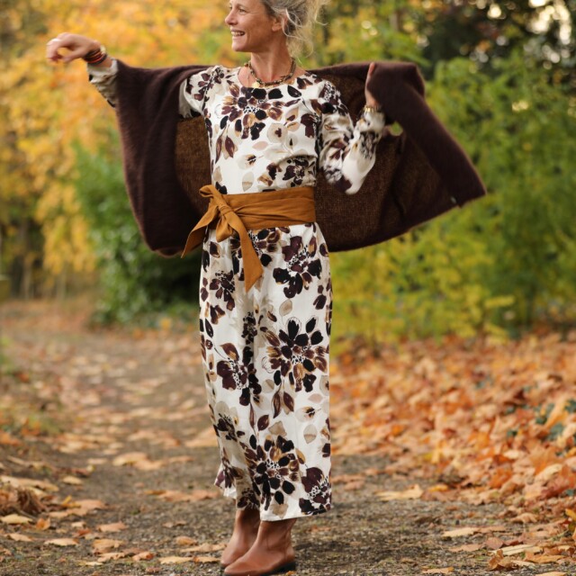 Quintessence - Robe Anaëlle - Viscose fleuri moka