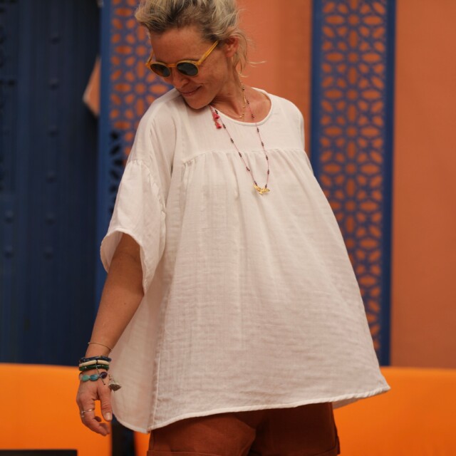 Quintessence - Blouse Léopoldine - Gaze légère à double structure blanche