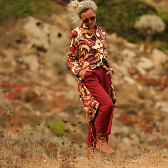 Quintessence - Robe Yuna -  satin de coton Éclat Grenat