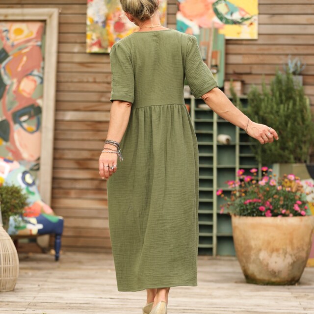 Quintessence - Robe Edonie - Double gaze de coton vert kaki