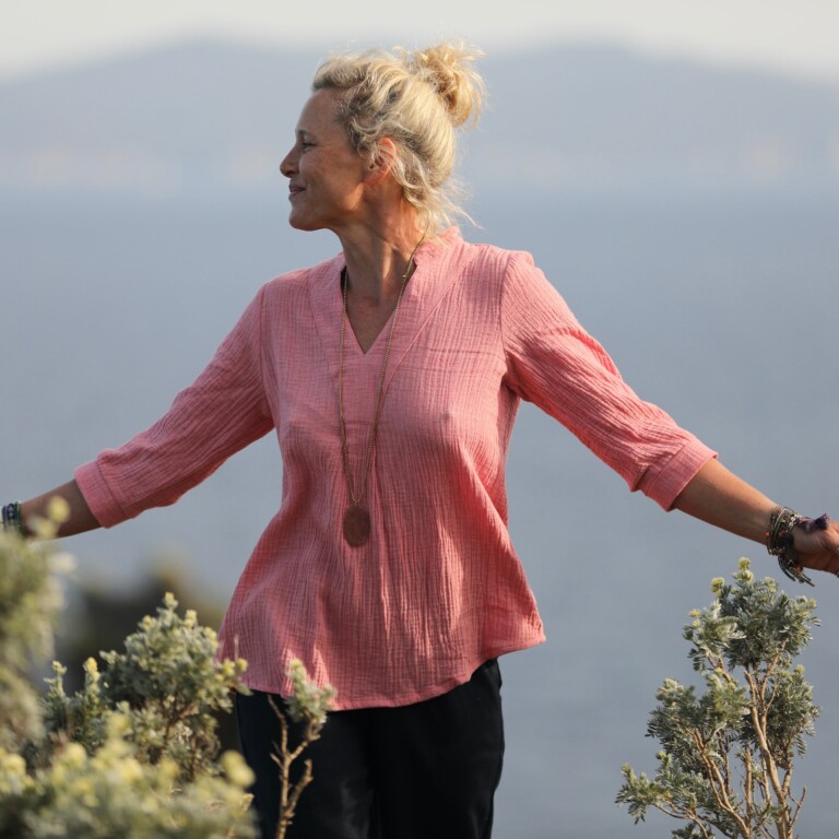 Quintessence - Blouse Isabeau - double gaze de coton chiné fraise