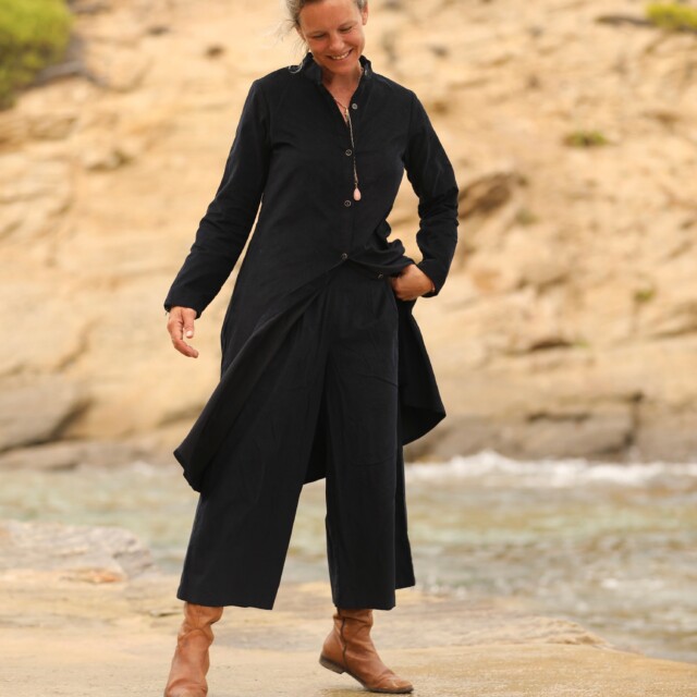 Quintessence - Jupe culotte Margot - velours milleraies marine