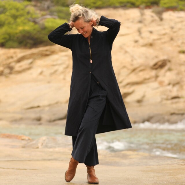 Quintessence - Jupe culotte Margot - velours milleraies marine