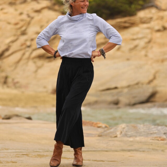 Quintessence - Jupe culotte Margot - velours milleraies marine